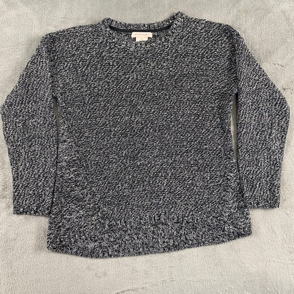 Philosophy Sweater Womens S Republic Clothing Marled‎ Crewneck Black Gray Cozy